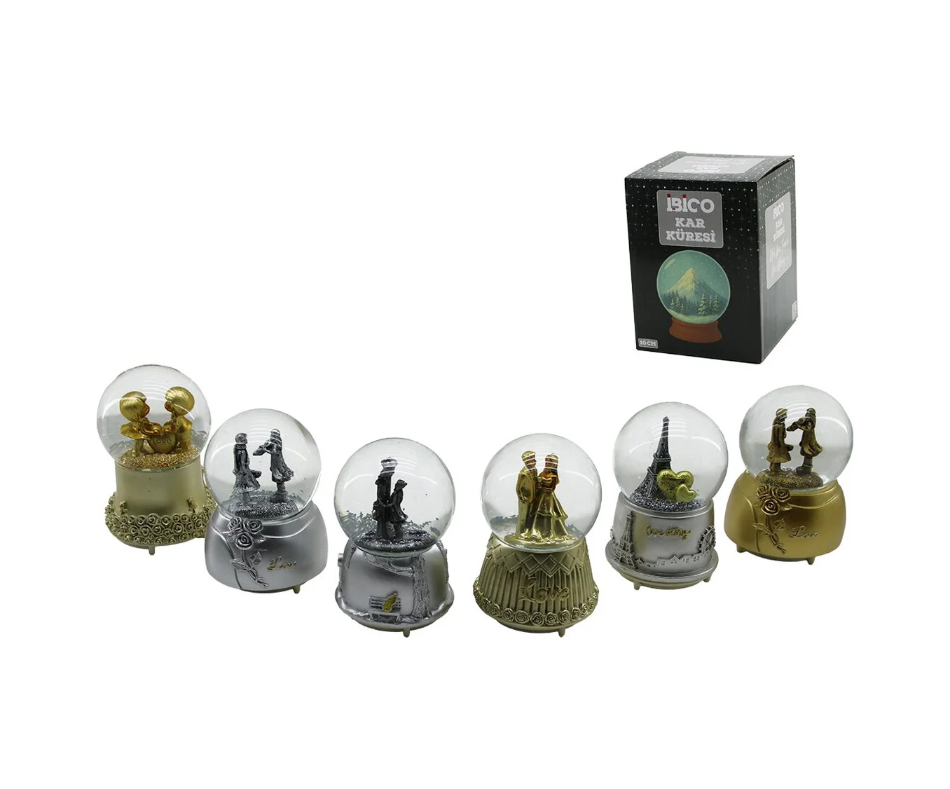 Büyük Boy - 10cm Pilli - Işıklı Müzikli Kar Küresi Cam Eskitme İn
