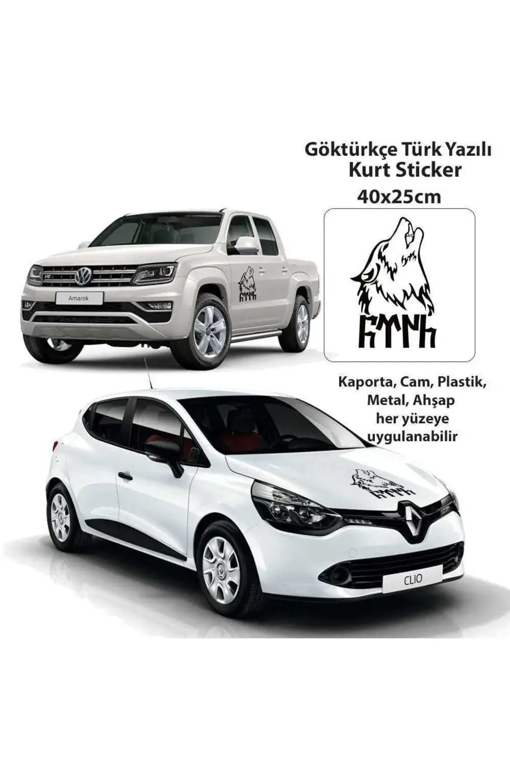 Büyük Boy 40x25cm Siyah Göktürkçe Türk Yazılı Ve Kurt - Araba Eti