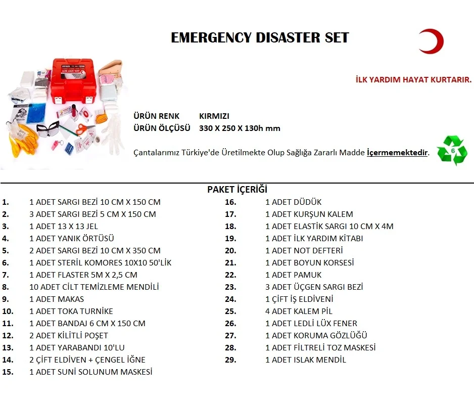 Büyük Boy Acil Afet Seti Deprem Yardım Seti Bx40 Fiyatı, Yorumları ve Özellikleri