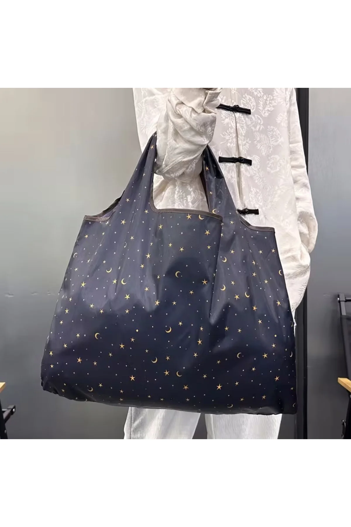 Büyük Boy Alışveriş ve Pazar Çantası, Dayanıklı Polyester Omuz Tote Çanta ay desenli - Görsel 6