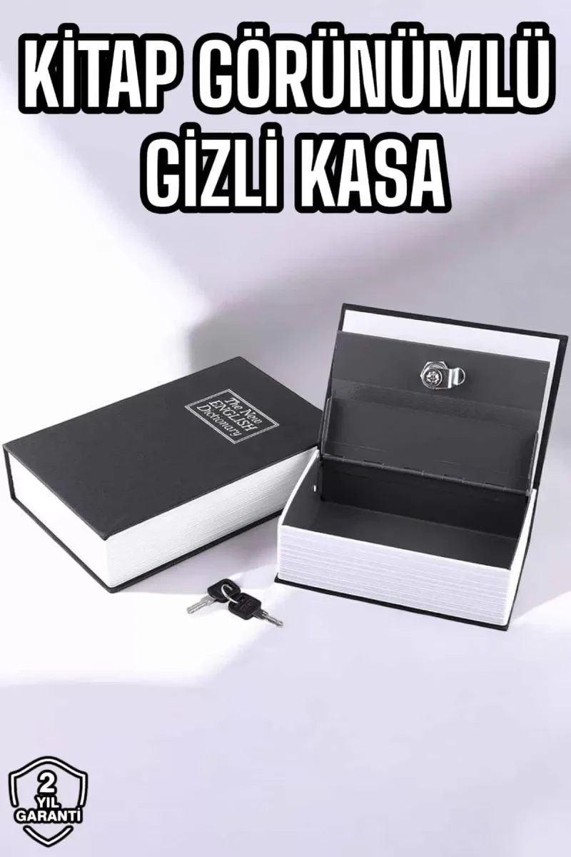 Büyük Boy Anahtarlı Kitap Görünümlü Gizli Kasa Çelik Kasa Altın Kasası - Lisinya