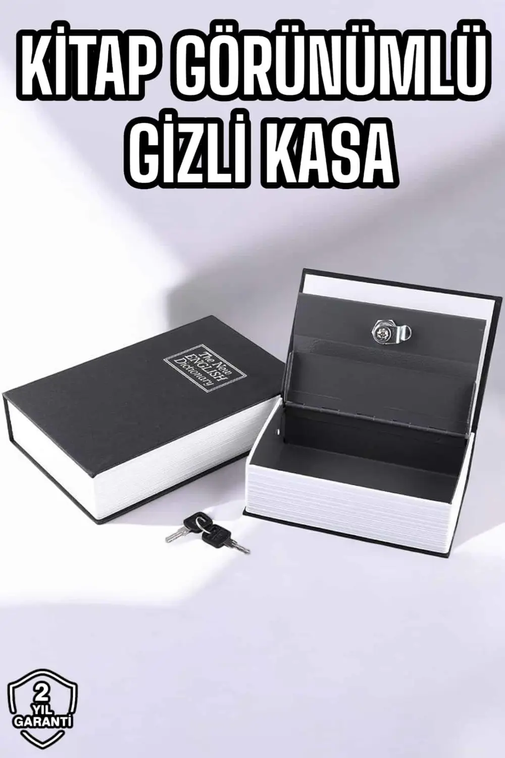 Büyük Boy Anahtarlı Kitap Görünümlü Gizli Kasa Çelik Kasa Altın K