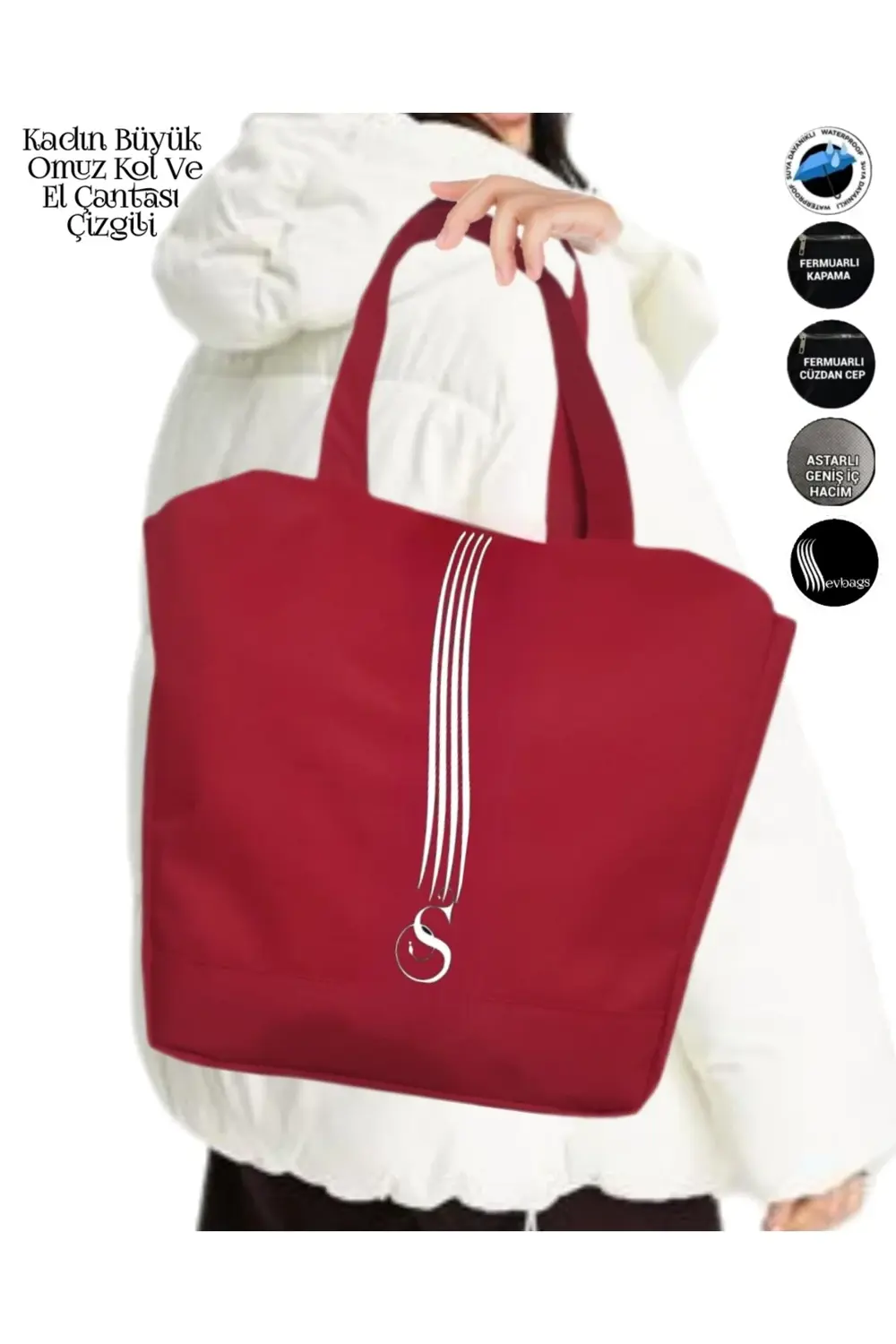 BÜYÜK BOY BEYAZ ÇİZGİLİ KADIN SPOR ÇANTA