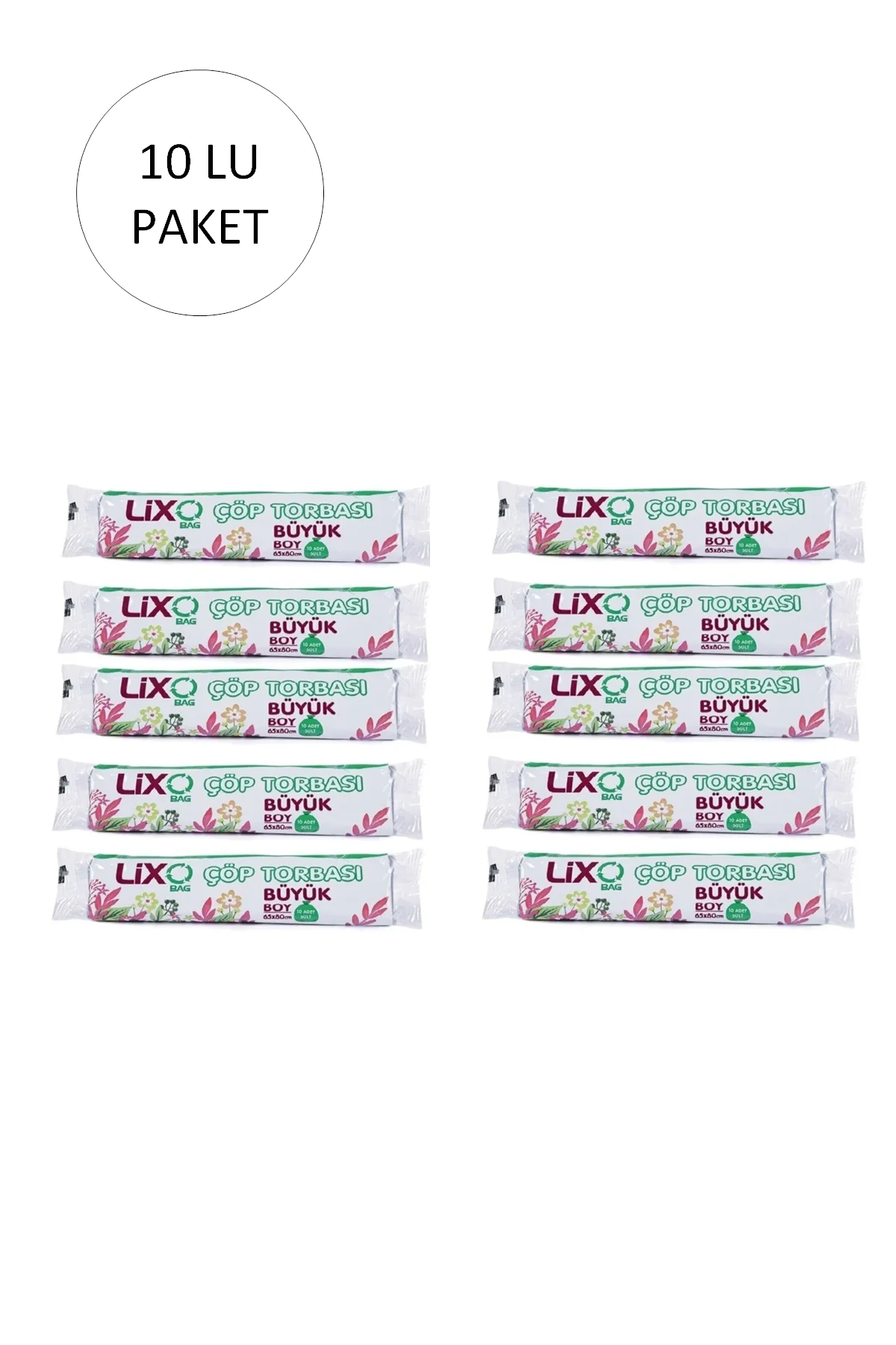 Büyük Boy Çöp Torbası 65 x 80 cm 10 Lu Rulo x 10 Paket = 100 Adet