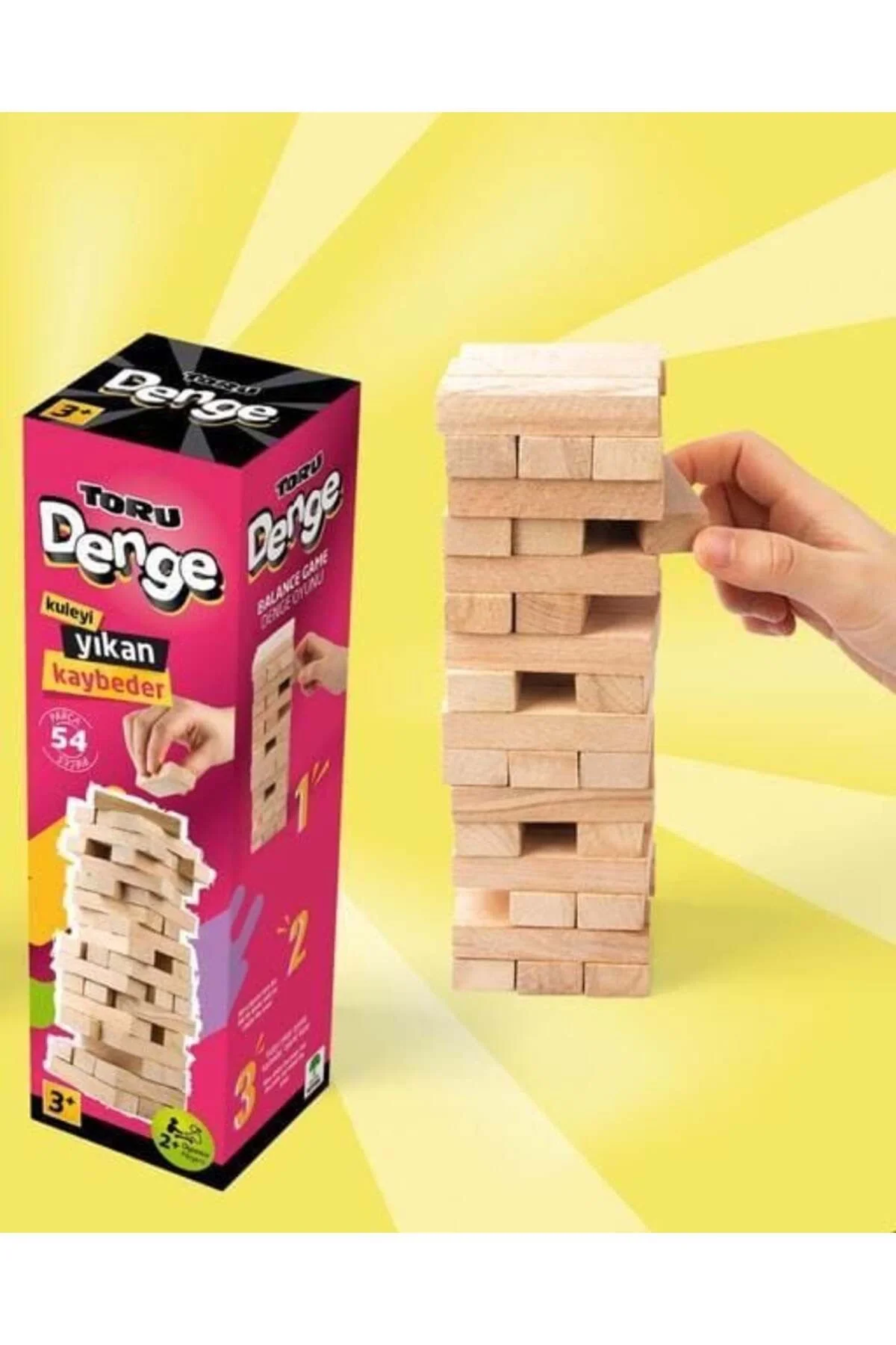 Büyük Boy Doğal Ahşap Denge Oyunu Kule Oyunu 54 Parça Ahşap Yapı Blokları Cenga