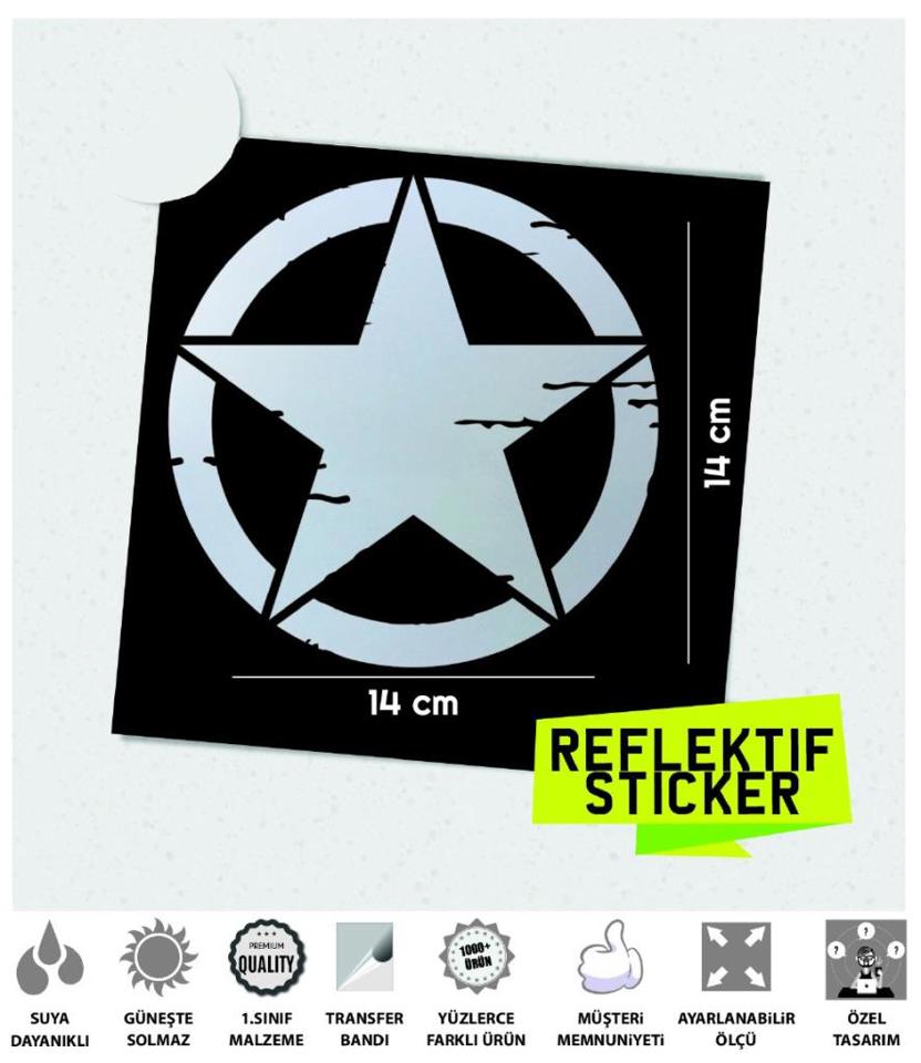 Çınar Extreme Büyük Boy Eskitilmiş Askeri Yıldız Reflektif Sticker Çınar Extrem