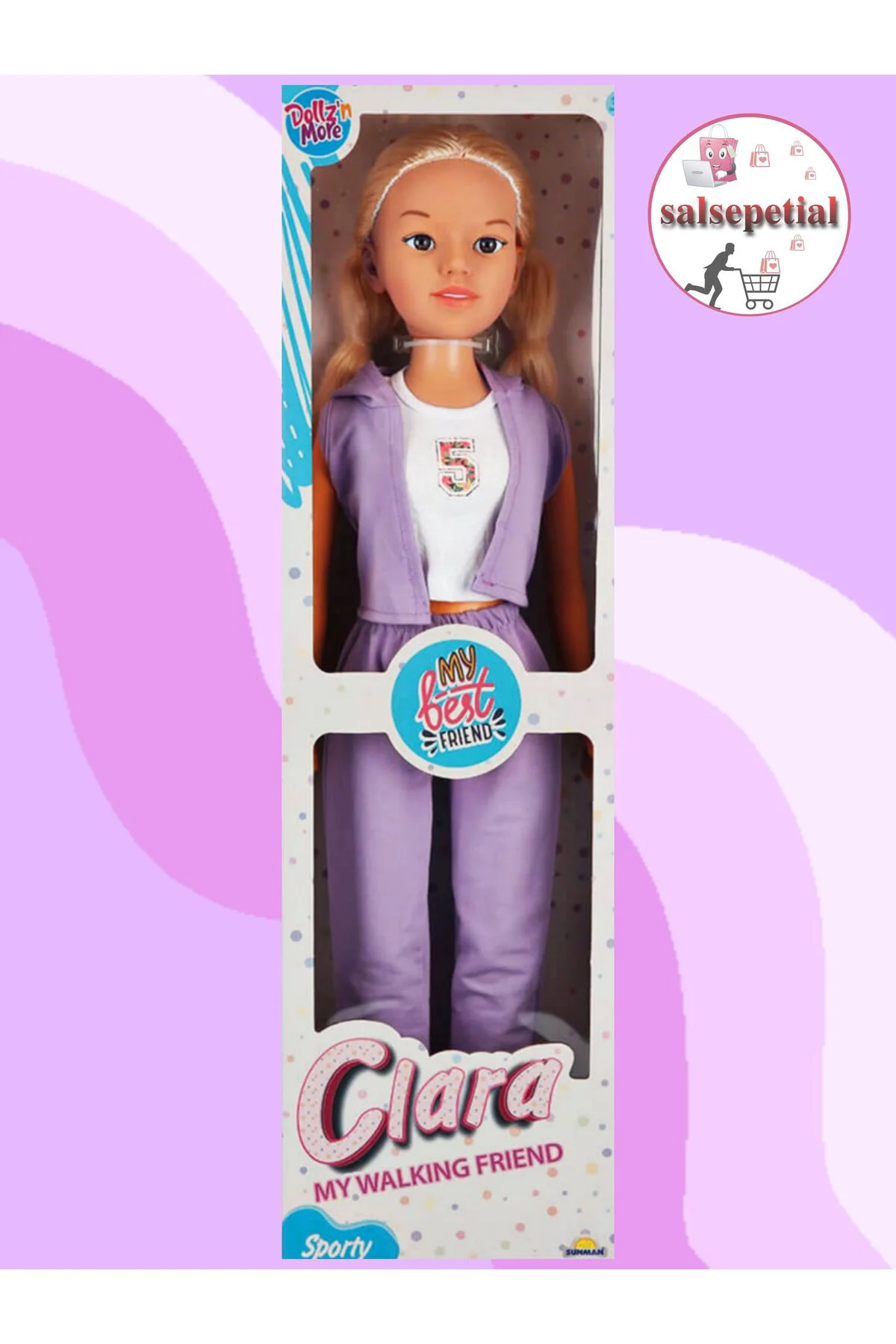 Büyük Boy Et Bebek 80cm Yürüyüş Arkadaşım Clara Sporty 80 cm Mor Eşofman Takımlı