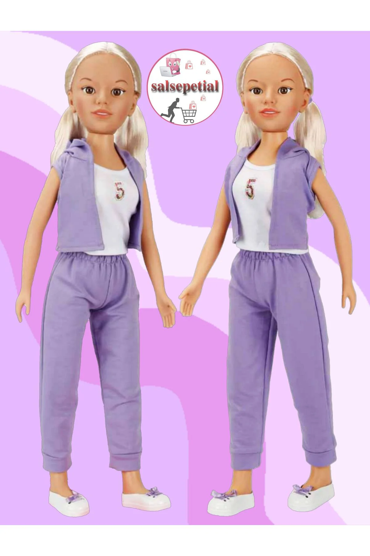 Büyük Boy Et Bebek 80cm Yürüyüş Arkadaşım Clara Sporty 80 cm Mor Eşofman Takımlı