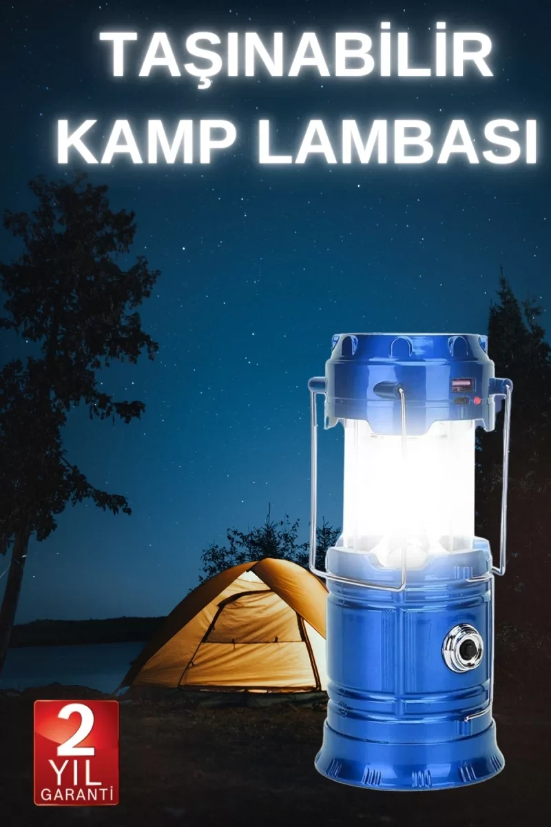 Büyük Boy Güneş Enerjili Kamp Feneri Işıldak Lamba USB Şarjlı - Lisinya