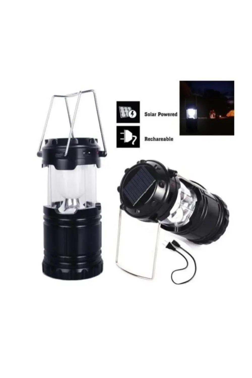 Büyük Boy Güneş Enerjili Kamp Feneri Işıldak Lamba Usb Powerbank