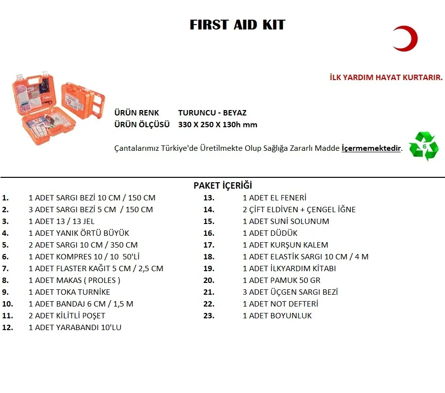 Büyük Boy İlk Yardım Seti First Aid Kit Bx40 Fiyatı, Yorumları ve Özellikleri