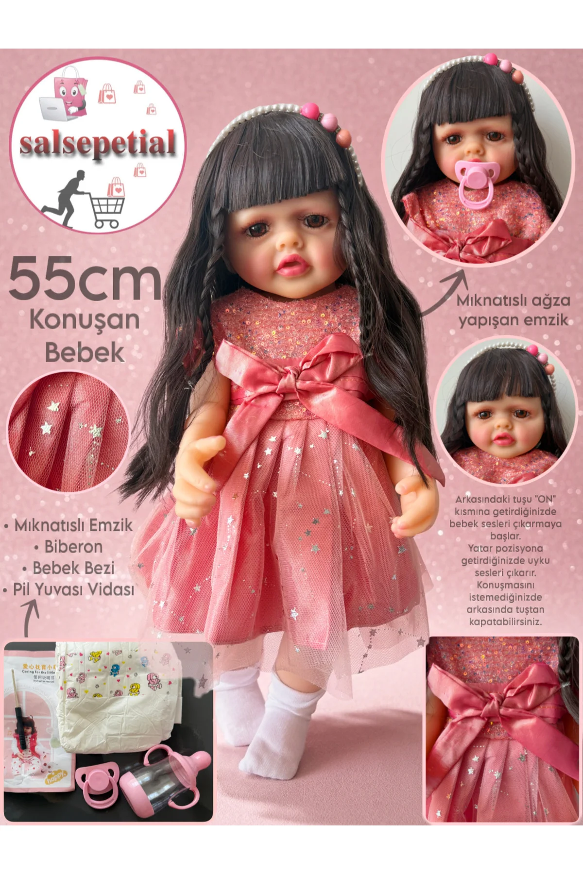 Büyük Boy Konuşan Bebek 55 Cm Konuşan Gerçekçi Reborn Bebek Yumuş