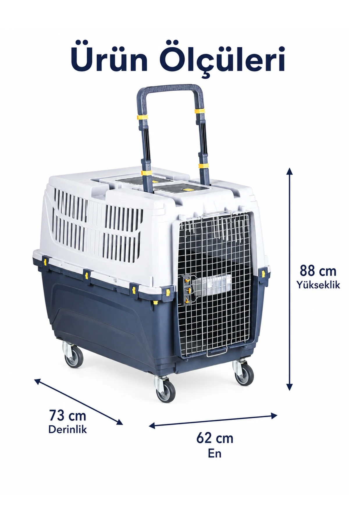 Büyük Boy Köpek Taşıma Kafesi Tekerlekli Çekçekli Metal Kapaklı Pet Seyahat Box 62x73x88 cm
