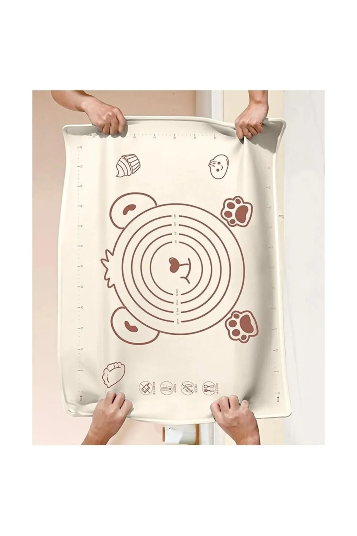 Büyük Boy Silikon Hamur Açma Matı, Krem Rengi, 50x70 cm, Yapışmaz