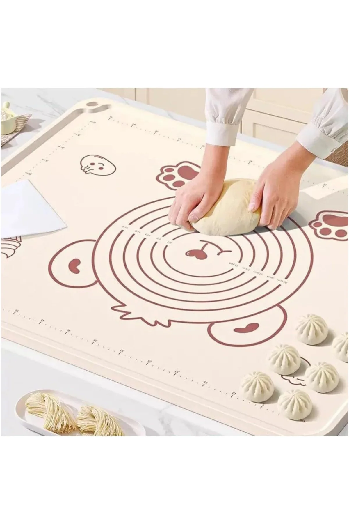 Büyük Boy Silikon Hamur Açma Matı, Krem Rengi, 50x70 cm, Yapışmaz