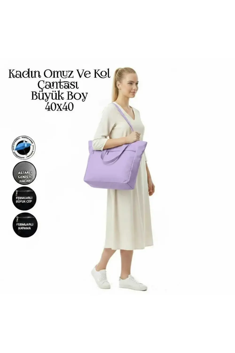 BÜYÜK BOY SU GEÇİRMEZ CEPLİ KADIN OMUZ VE KOL ÇANTASI