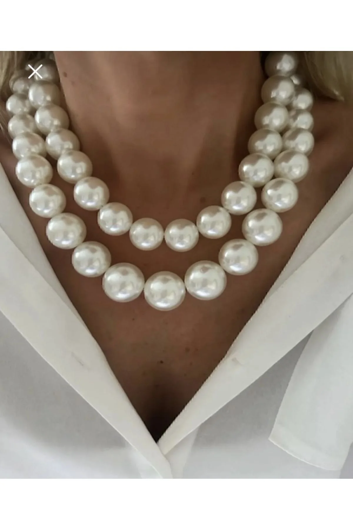 Büyük Cam İnci Çift Sira Kolye choker