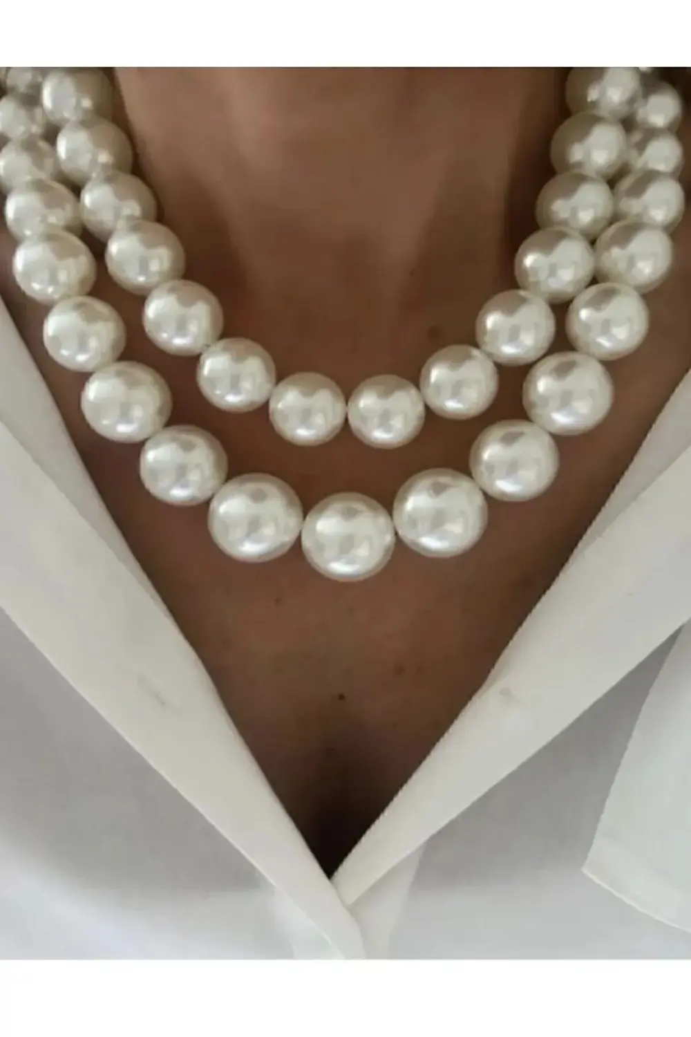 Büyük Cam İnci Çift Sira Kolye choker