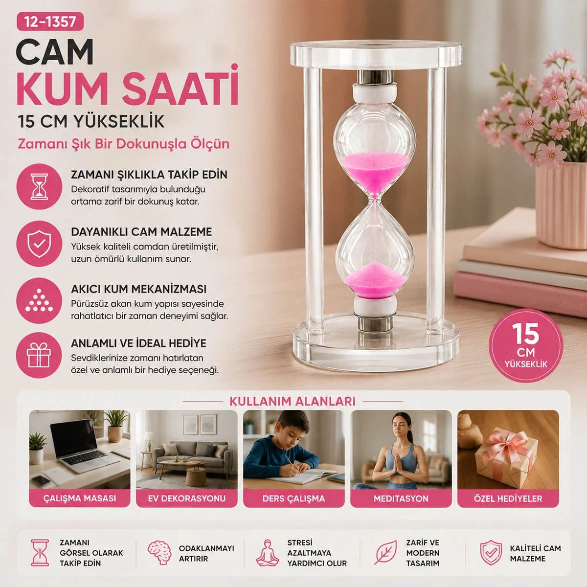 Büyük Cam Kum Saati Cam Standlı= Çap: 7.5cm-yükseklik: 15cm Bx40 Fiyatı, Yorumları ve Özellikleri