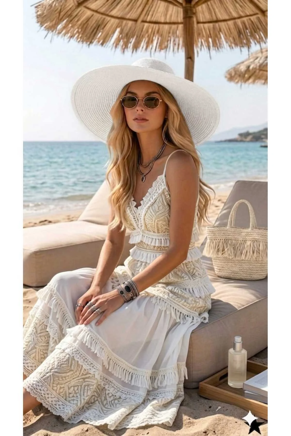 Büyük Kanatlı - Geniş Siperli Klasik Tarz Plaj Doğal Hasır Şapka Premium Trend Boater İçten Ayarlanabilir İpli Siyah Bej Beyaz Camel Krem