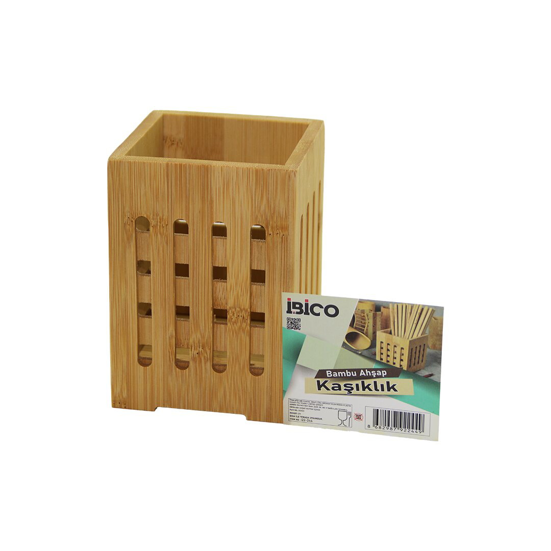 BÜYÜK - PENCERELİ  KARE=10X10CM  AHŞAP BAMBU KAŞIKLIK ORGANİZER (