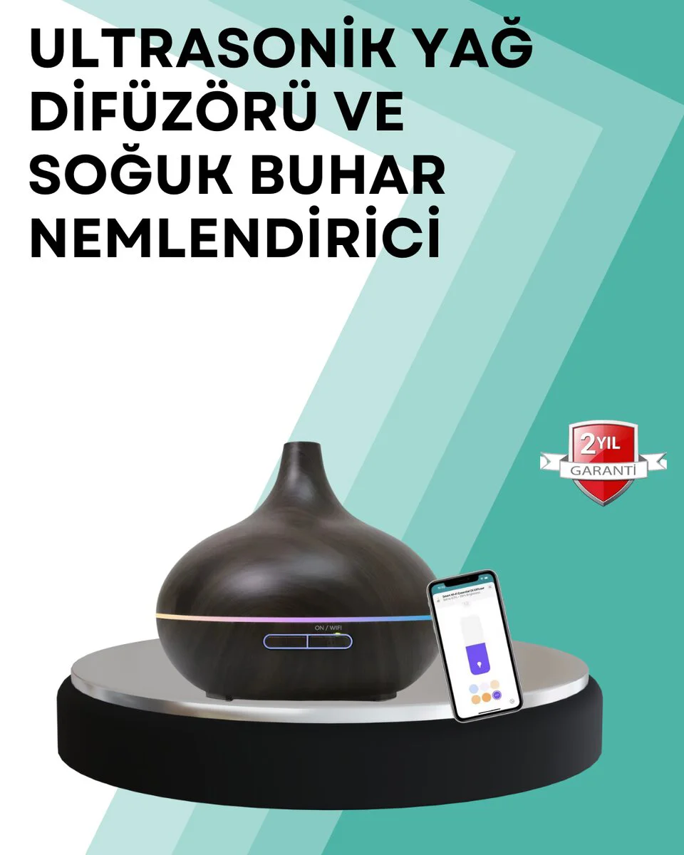 Büyük Su Hazneli Ultrasonik Difüzör ve Oda Nemlendirici - 550ml Uzun Süreli Nemlendirme, LED Işık ve Zamanlayıcı
