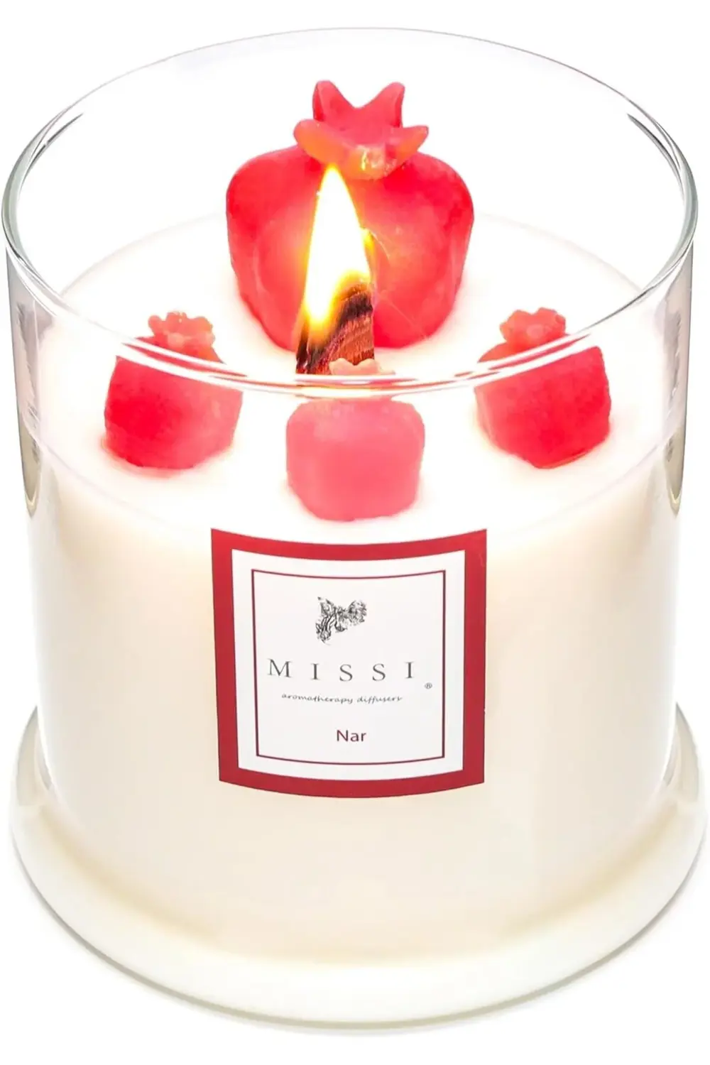 Büyük Üfleme Cam Ahşap Fitilli Nar Vegan Mum (380 gr) 1169806