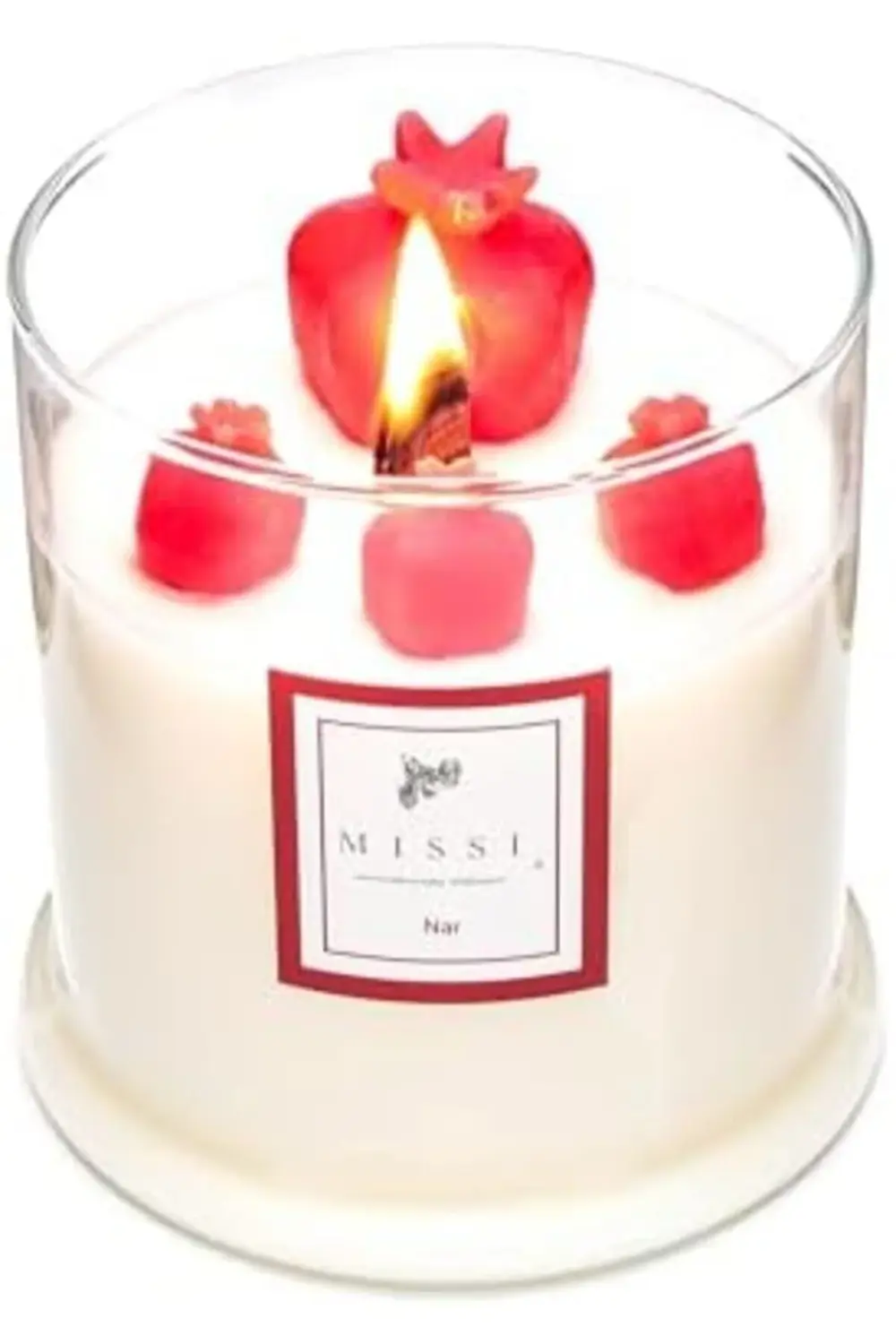 Büyük Üfleme Cam Ahşap Fitilli Nar Vegan Mum (380 gr) 1169806