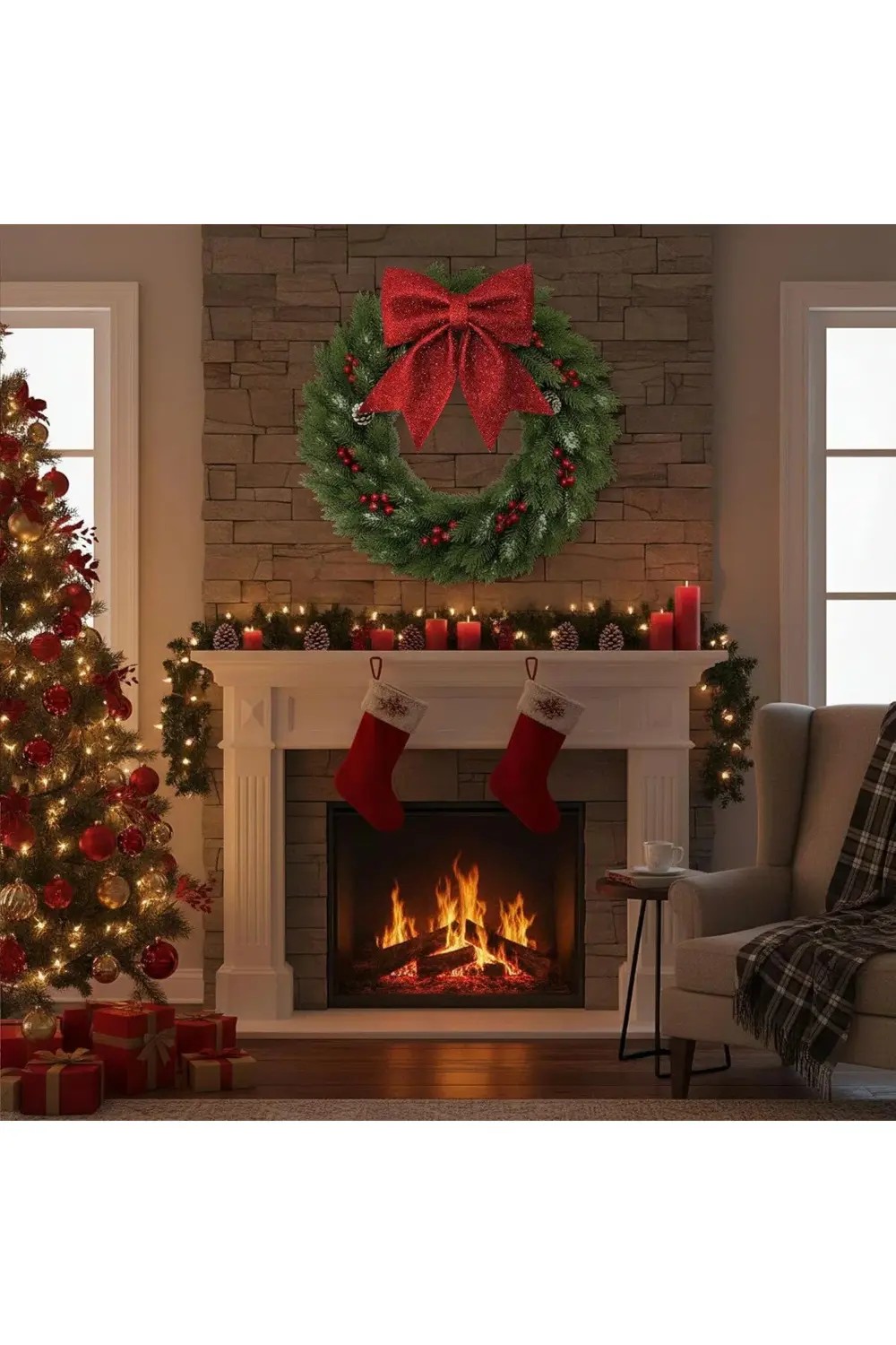 Büyük ve Kaliteli Kırmızı Simli Eva Fiyonk Dekor Yılbaşı Doğum Gü