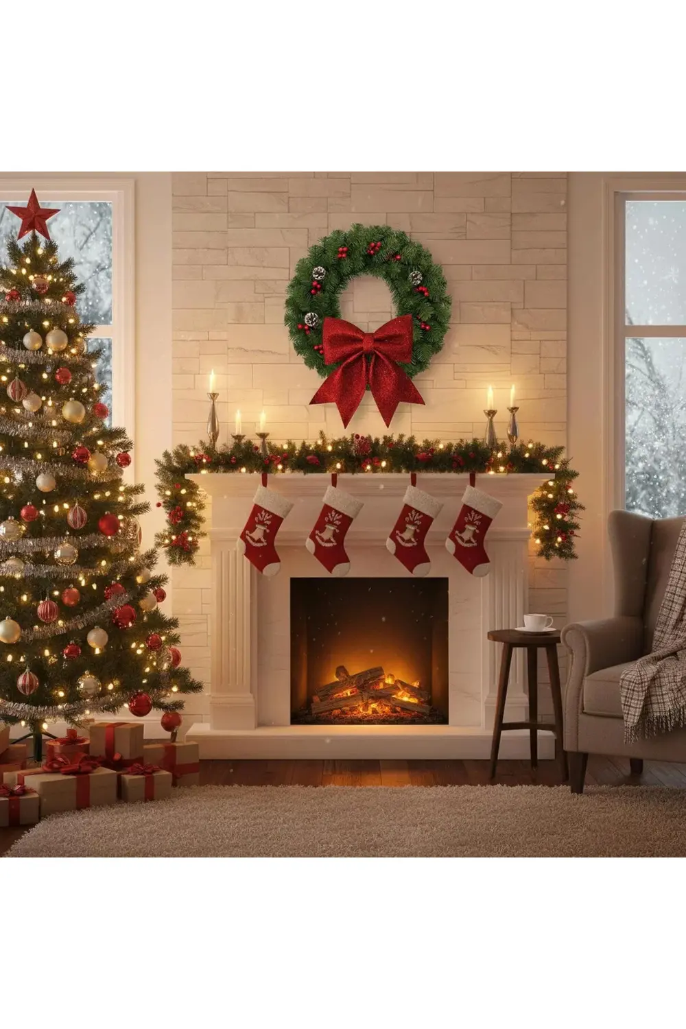 Büyük ve Kaliteli Kırmızı Simli Eva Fiyonk Dekor Yılbaşı Doğum Gü