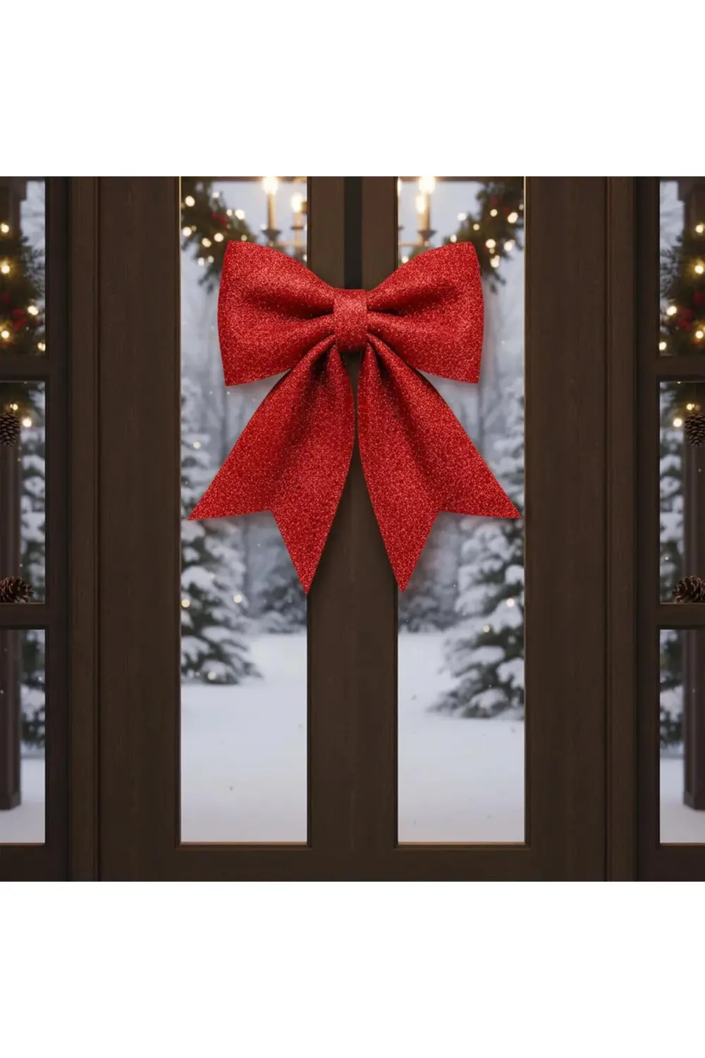 Büyük ve Kaliteli Kırmızı Simli Eva Fiyonk Dekor Yılbaşı Çam Ağac