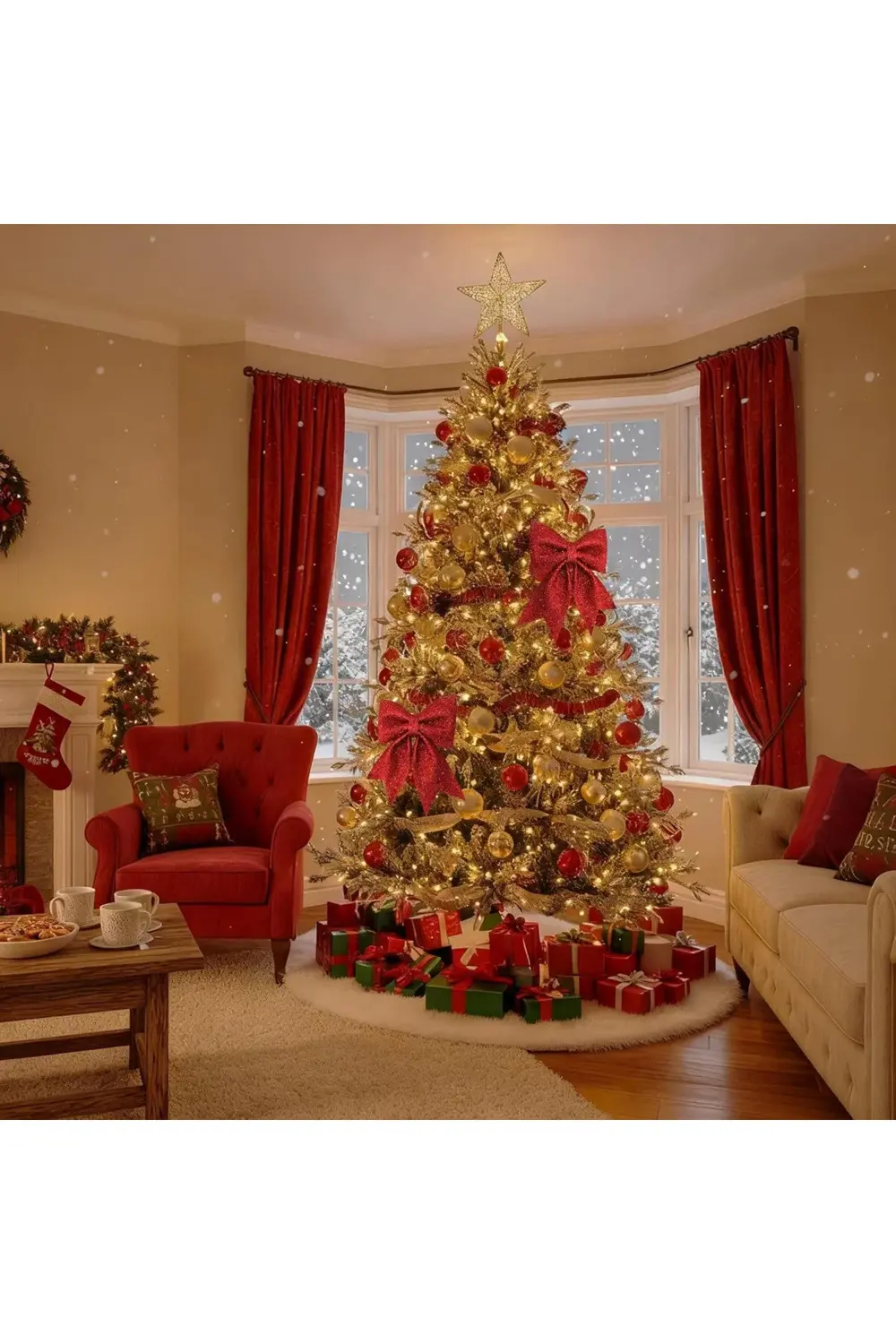 Büyük ve Kaliteli Kırmızı Simli Eva Fiyonk Dekor Yılbaşı Doğum Gü