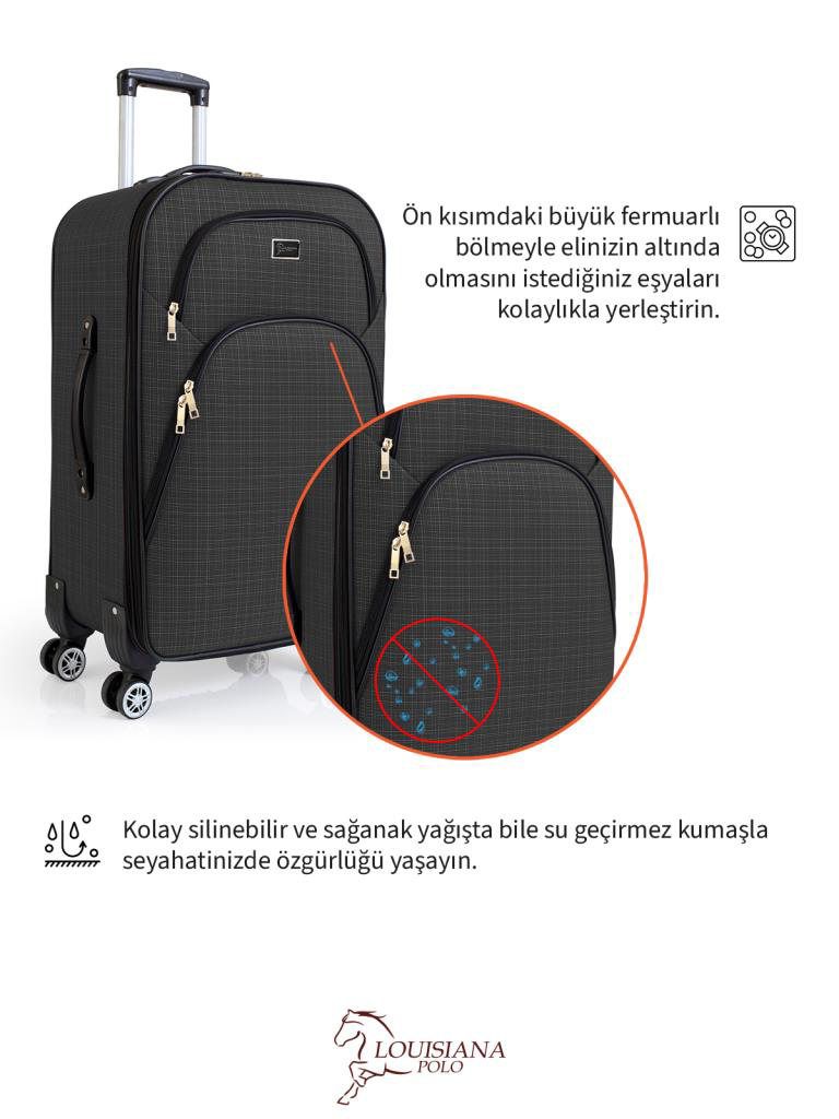 Büyük ve Orta Boy Valiz Seti 4 Teker Kumaş Valiz Antrasit 1081