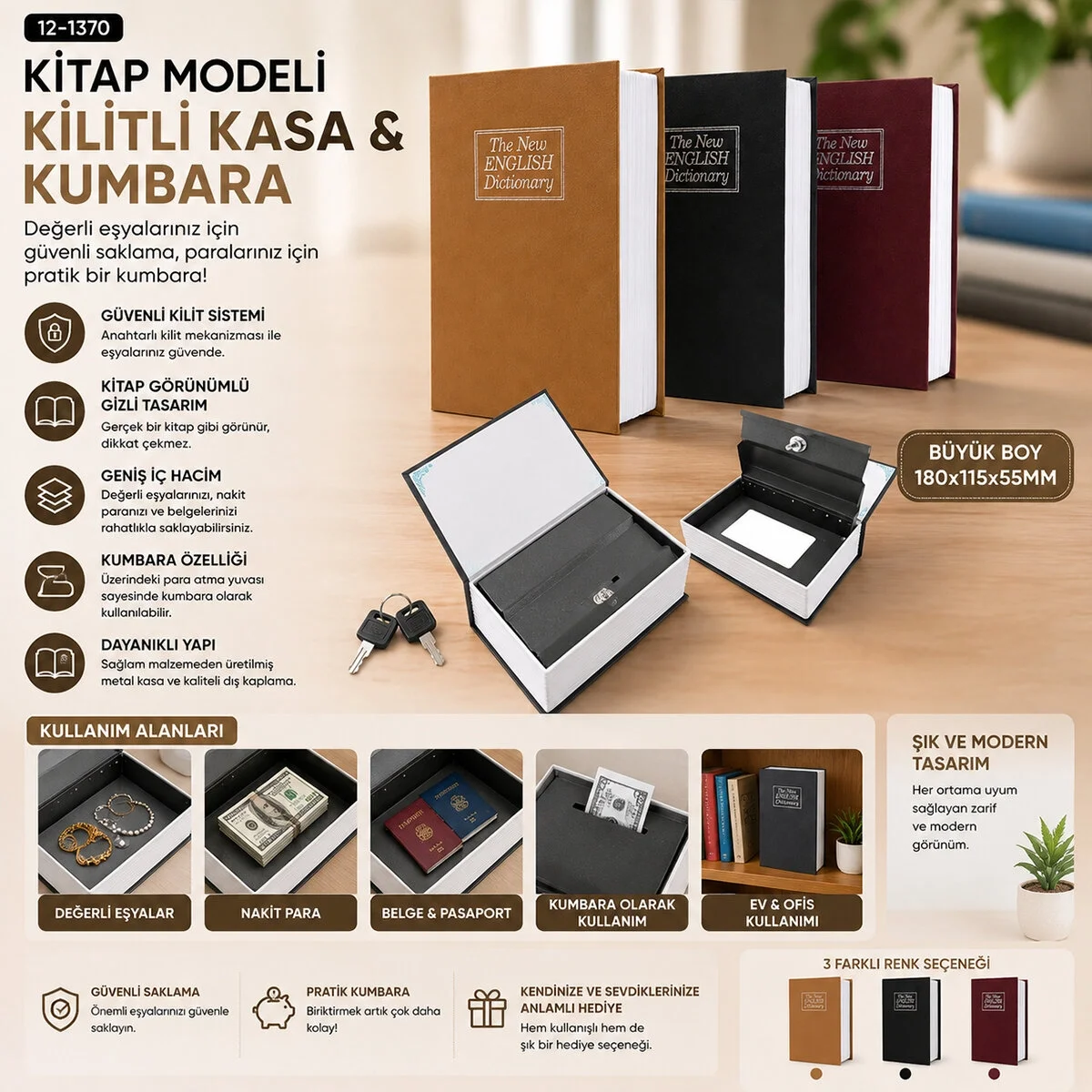 Büyük=180x115x55mm Kitap Modeli Kilitli Kasa - Kumbara Renkli Bx40 Fiyatı, Yorumları ve Özellikleri