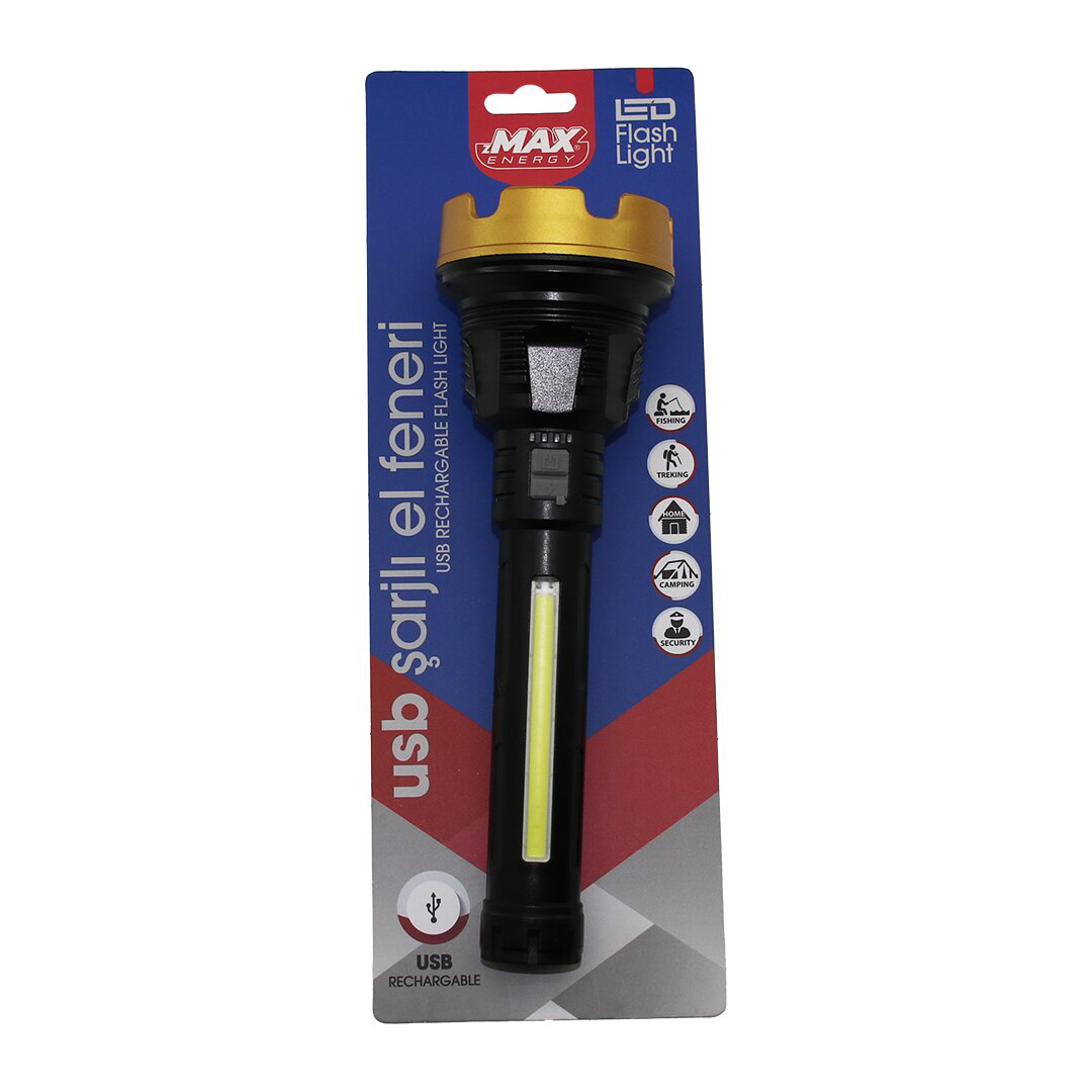 BÜYÜK=24CM 2İN1= OSL LED - COB LED USB ŞARJLI EL FENERİ 3-KADEME 