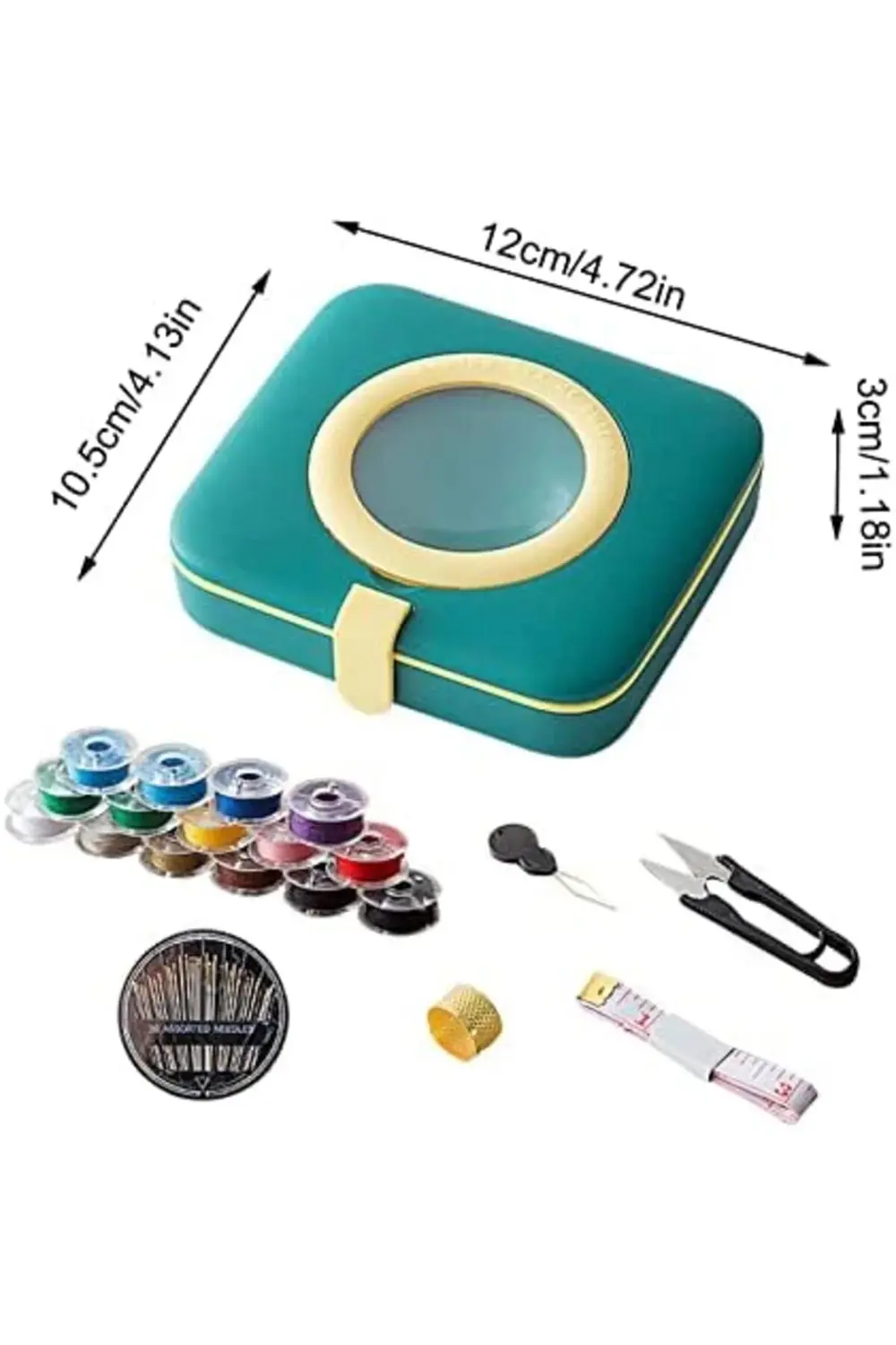 Tuhafiyecimiz Büyüteçli Dikiş Kutusu (50 Parça) Yüksük, İplik Geçirici, Makas,
