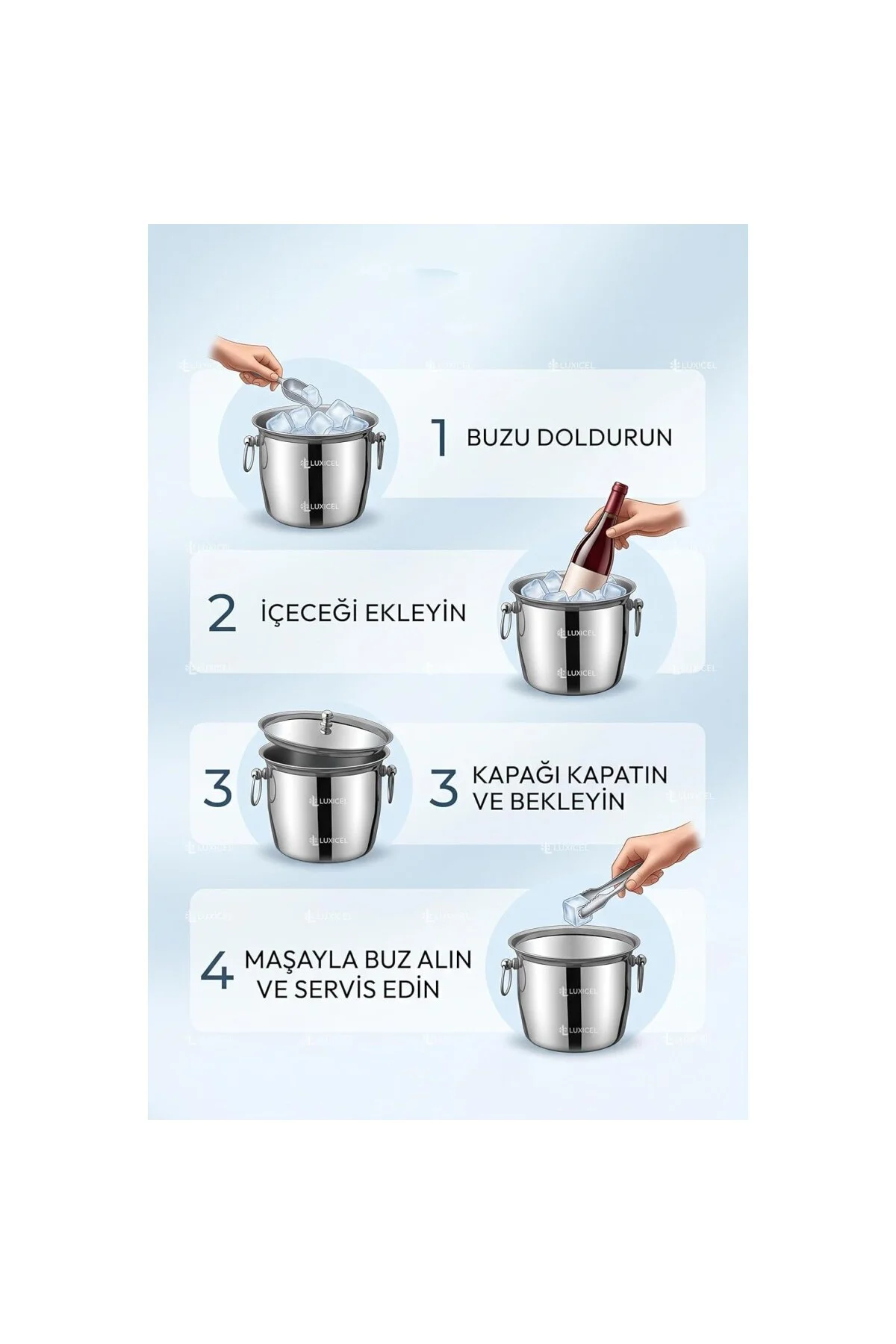 Buz Kovası 304 Paslanmaz Çelik Ve Buz Maşası Seti Buz Termosu 721