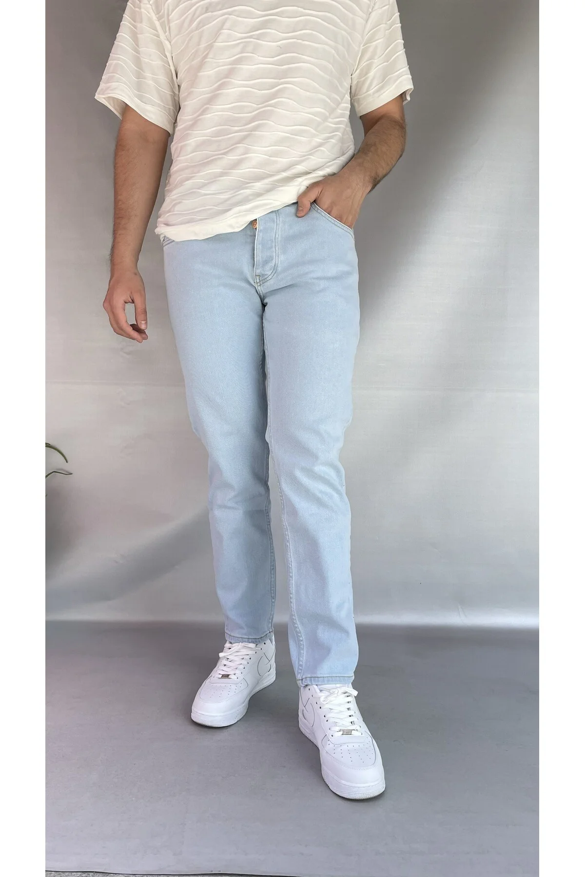 Buz Mavi Düz Slim Fit Jean