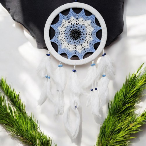 Just Cheap Store Buz Mavisi Renginde Nazar Motifli Kuş Tüylü Duvar Süsü