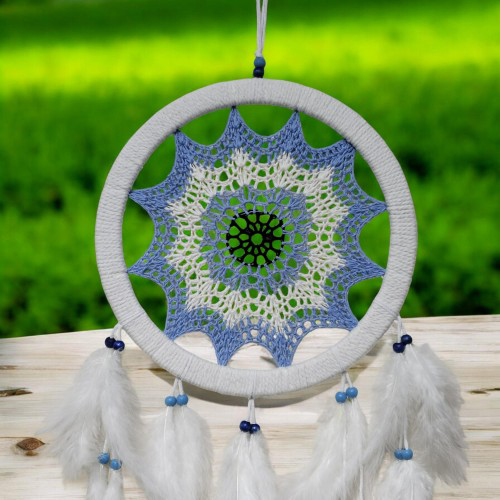 Just Cheap Store Buz Mavisi Renginde Nazar Motifli Kuş Tüylü Duvar Süsü
