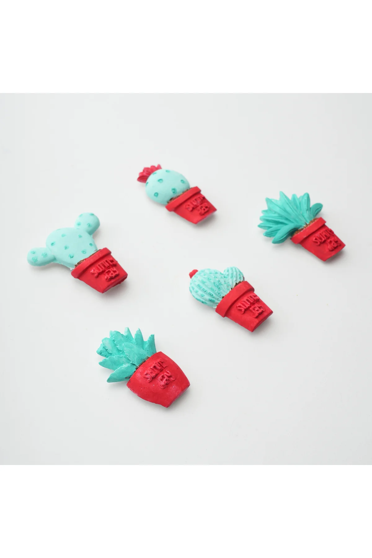 Buzdolabı Magnet, Buzdolabı Süsü - Kaktüs Set 3 - Kırmızı