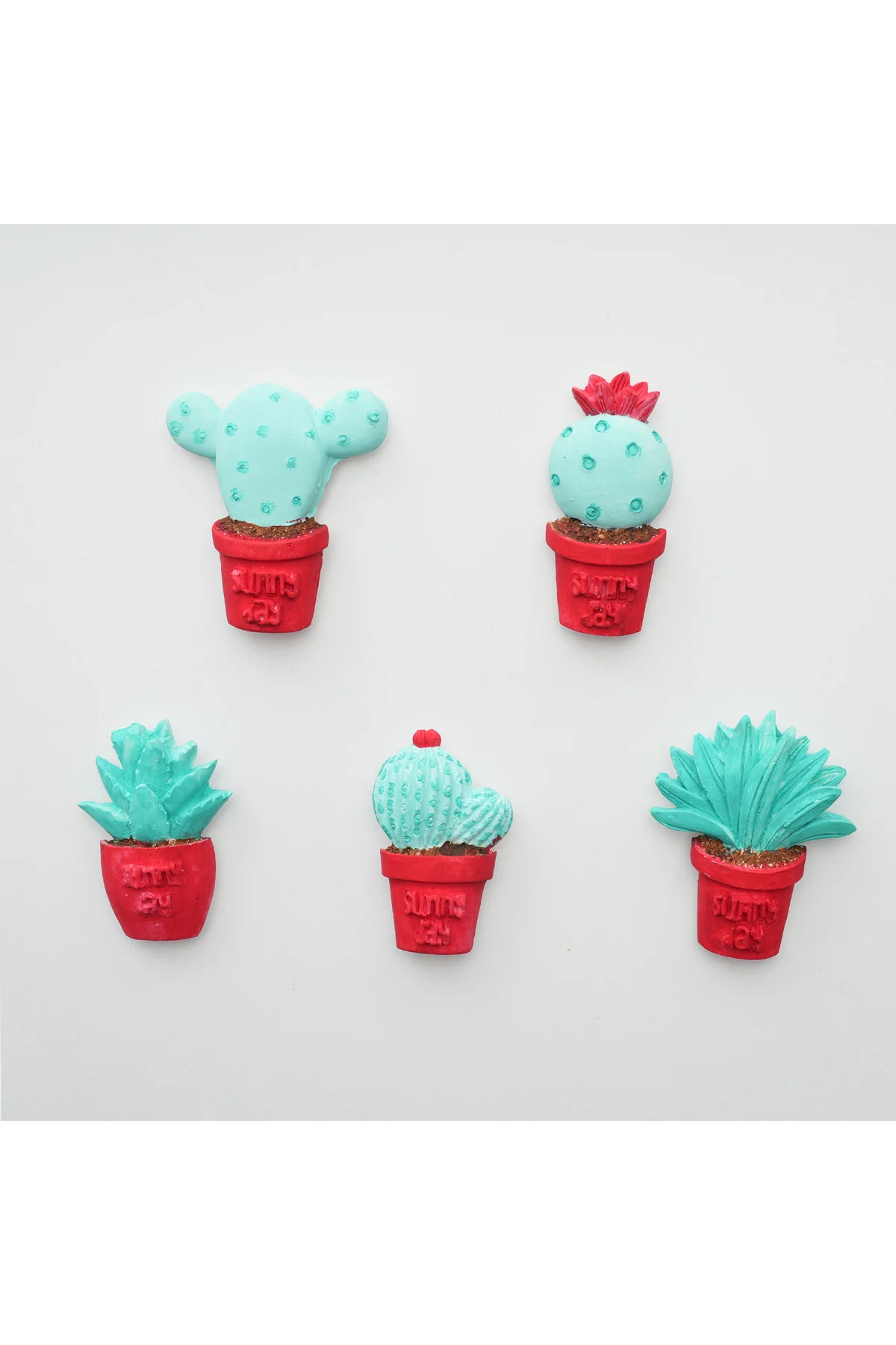 Buzdolabı Magnet, Buzdolabı Süsü - Kaktüs Set 3 - Kırmızı