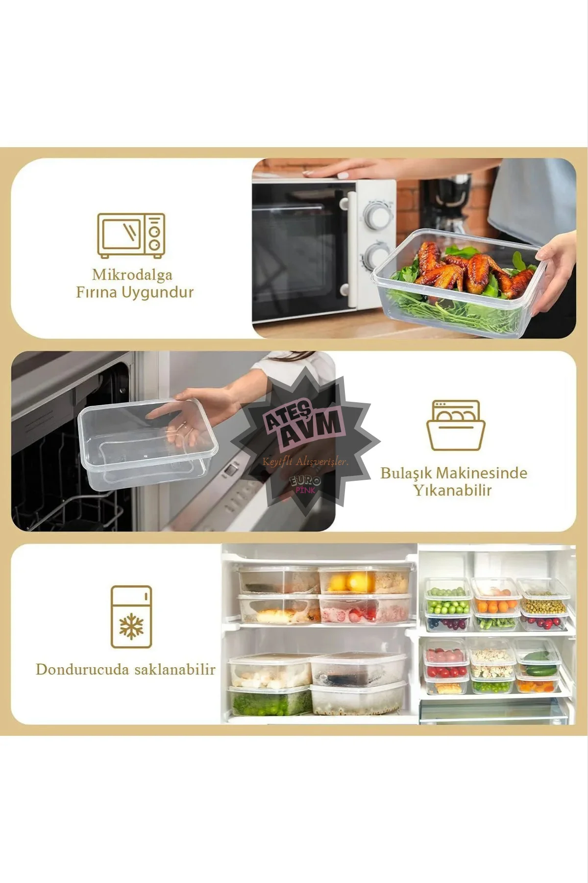 Buzdolabı Saklama Organizer, Kendinden Kapaklı, Mikrodalga ve Buz