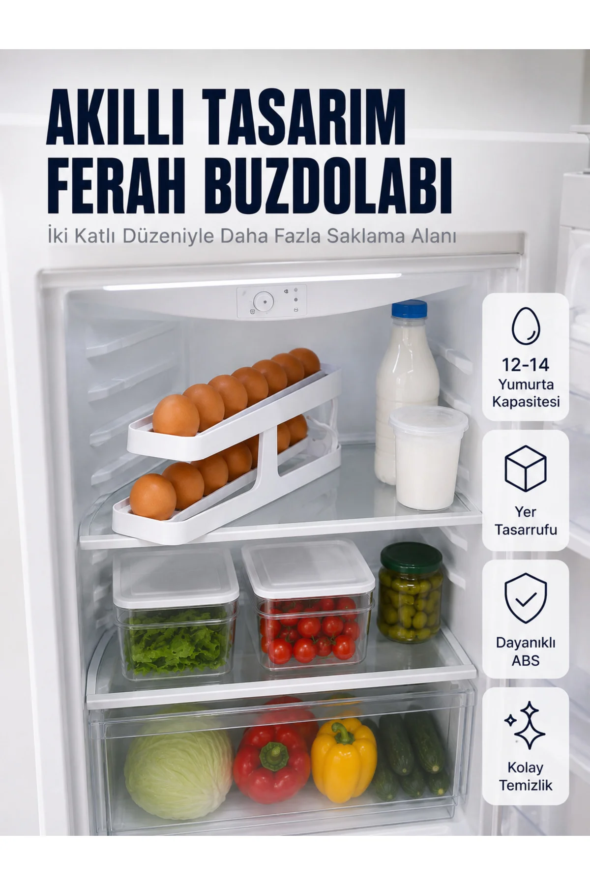 Buzdolabı Yumurta Düzenleyici İki Katlı Kayar Raylı Yumurta Organizeri Buzdolabı Yumurta Düzenleyici İki Katlı Kayar Raylı Yumurta Organizeri