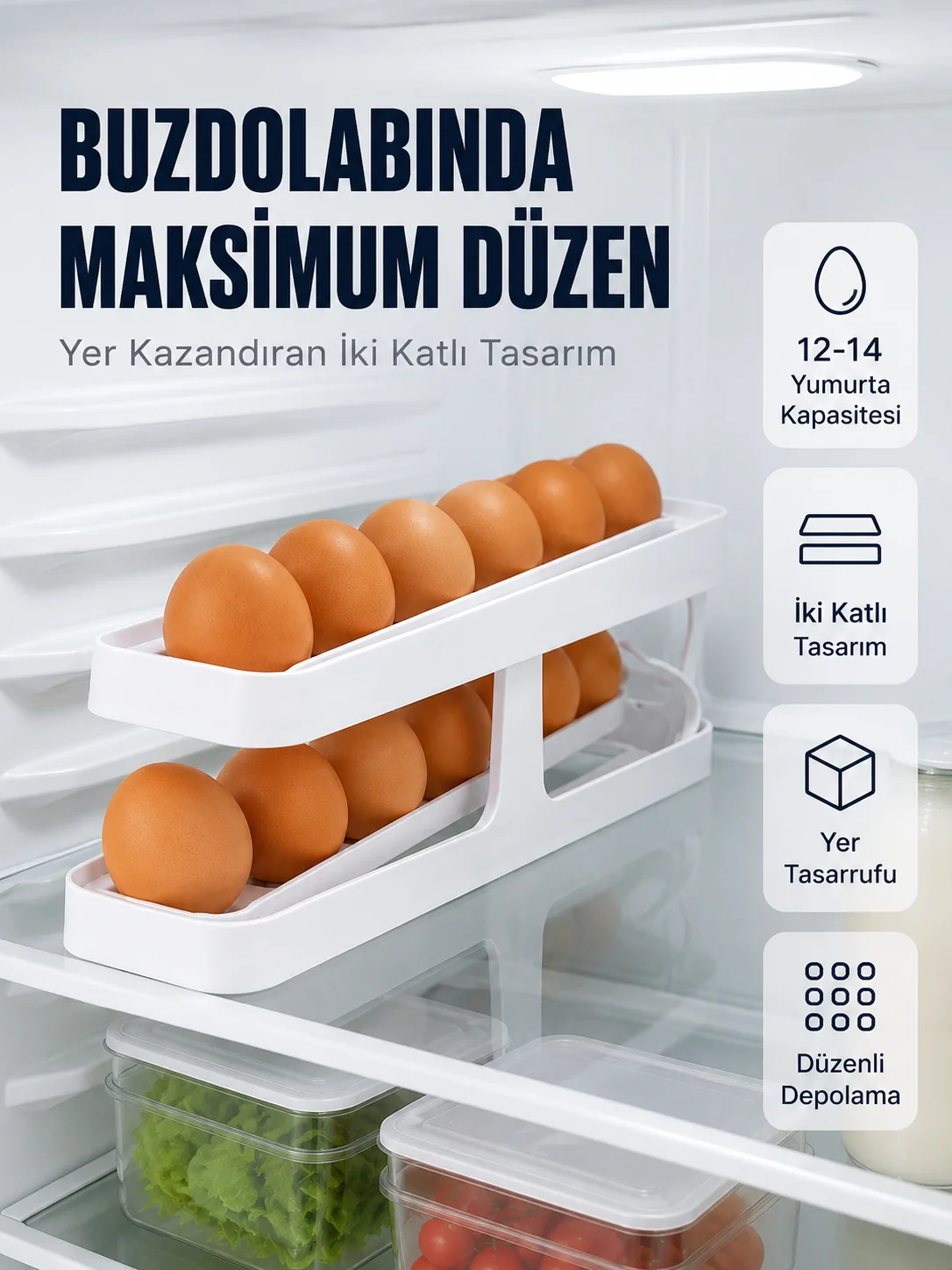 Buzdolabı Yumurtalık Organizer Geniş Kapasiteli Yumurta Düzenleyici Rafı