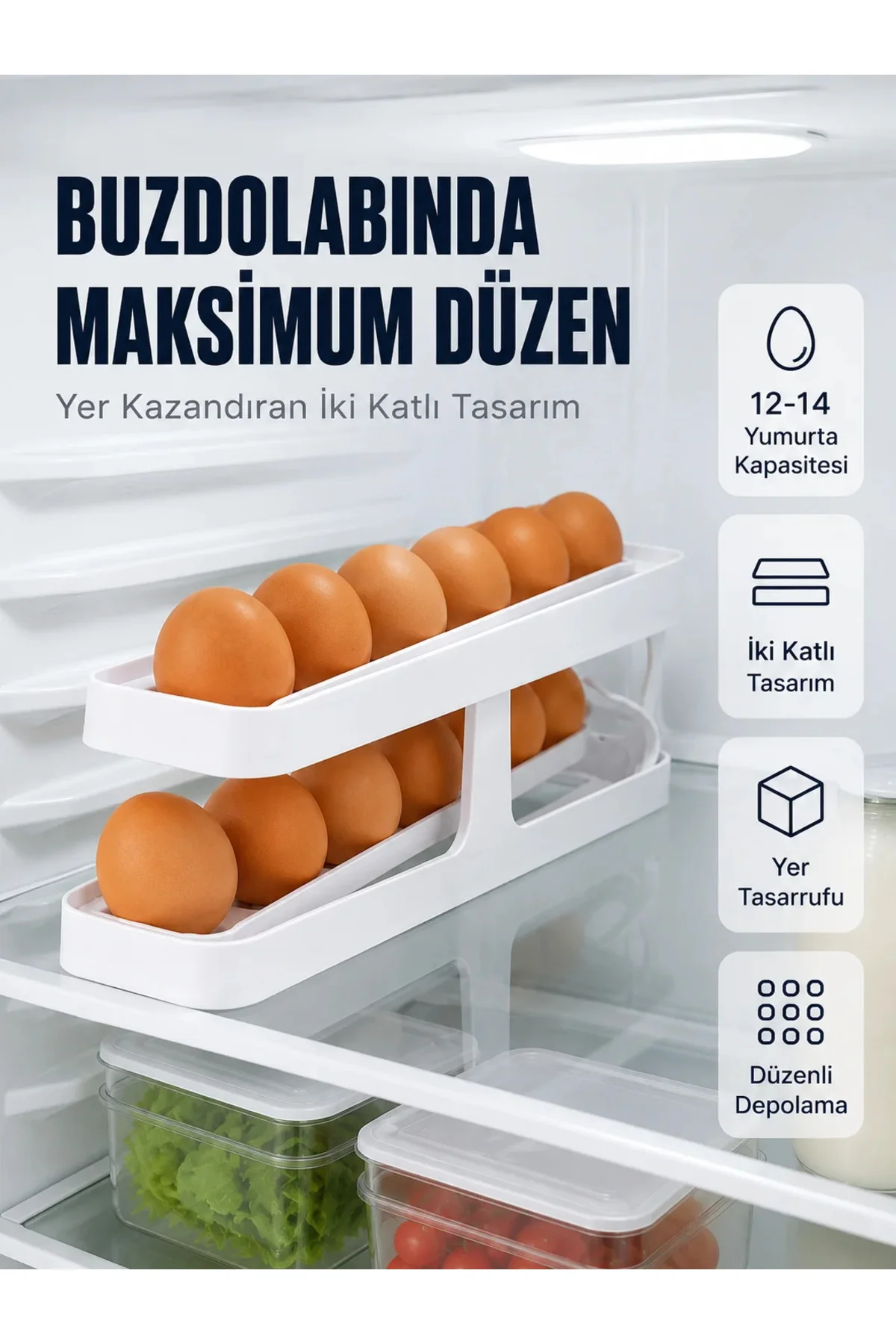 Buzdolabı Yumurtalık Organizer Geniş Kapasiteli Yumurta Düzenleyici Rafı Buzdolabı Yumurtalık Organizer Geniş Kapasiteli Yumurta Düzenleyici Rafı