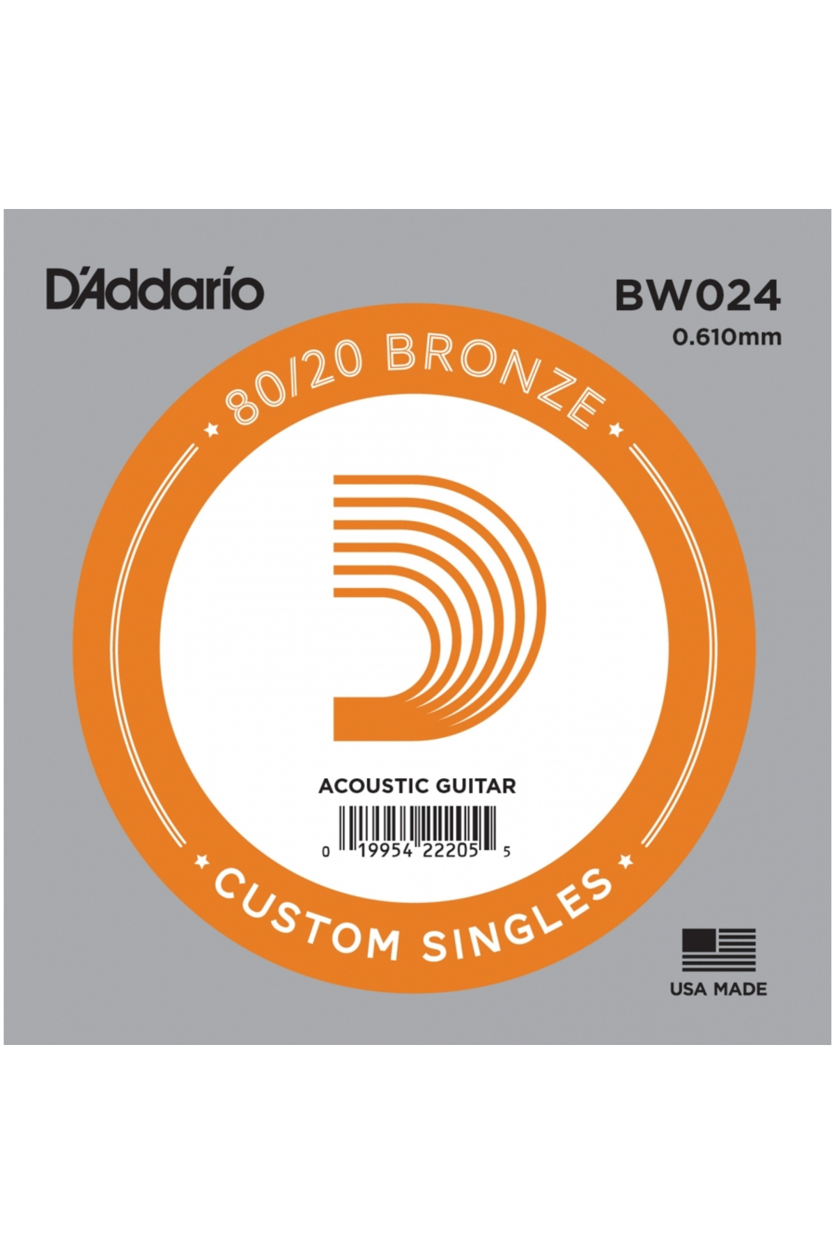 Daddario Bw024 Akustik Tek Tel, 80/20 Bronze Wound, 024, (Sol)
