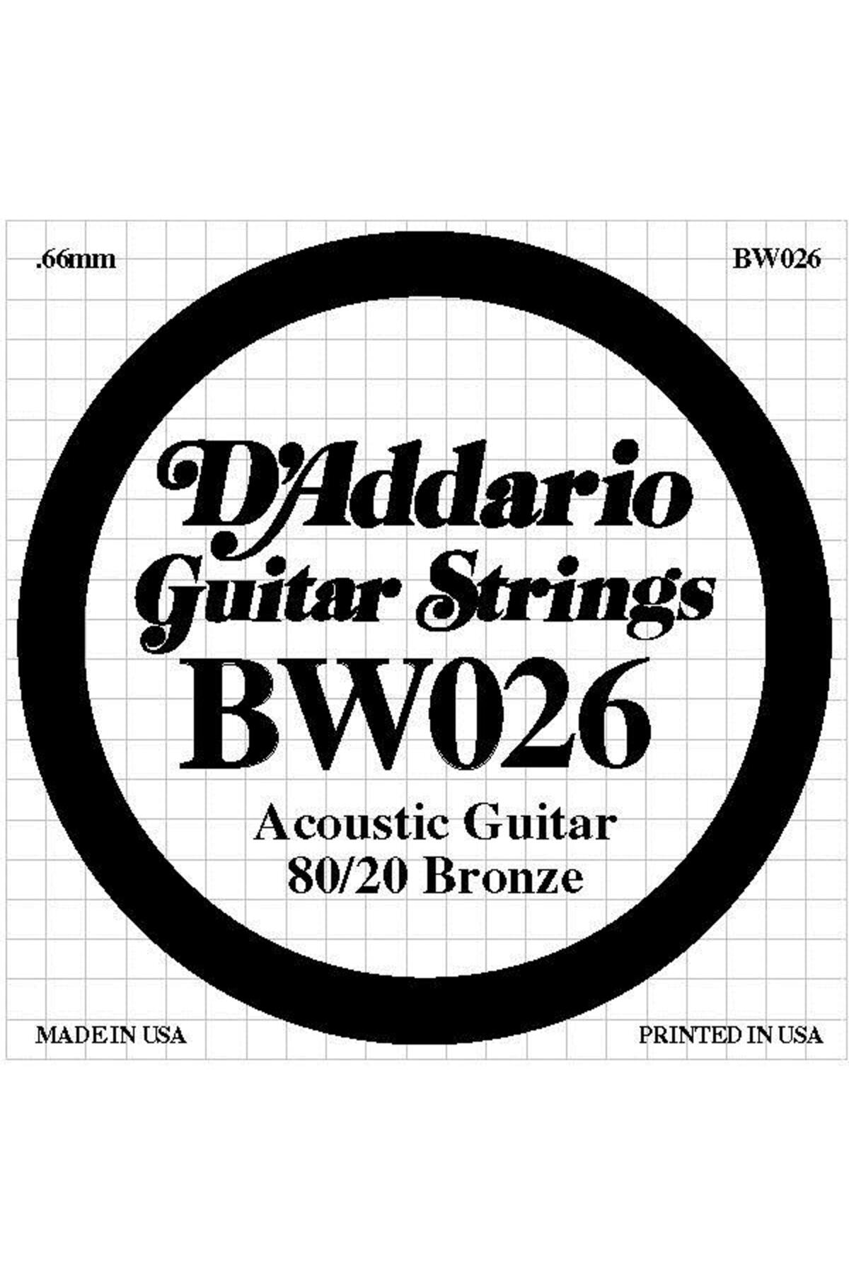 Daddario Bw026 Akustik Tek Tel,80/20 Bronze Wound, 026 , (Sol)