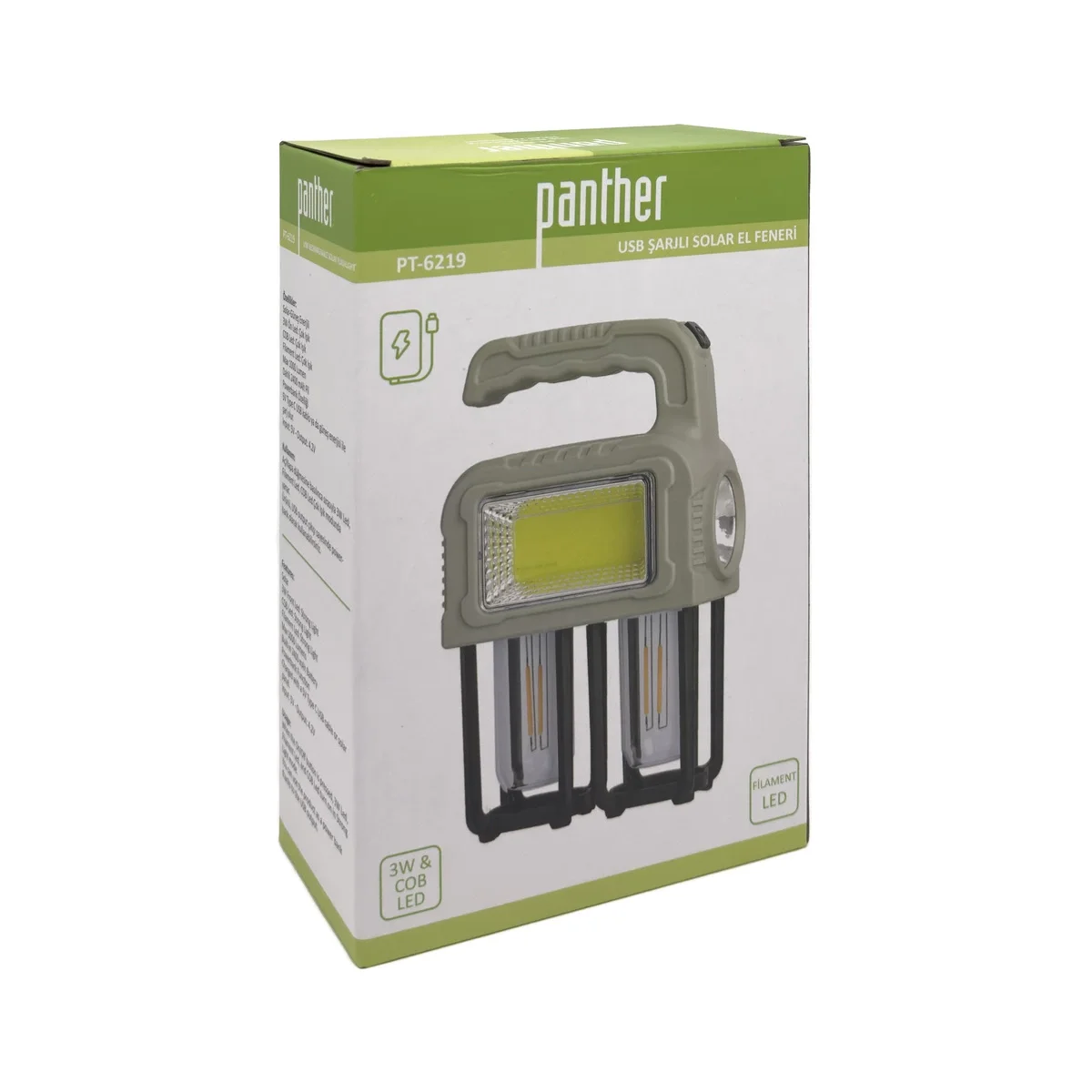 BX PT-6219 USB ŞARJLI SOLAR EL FENERİ