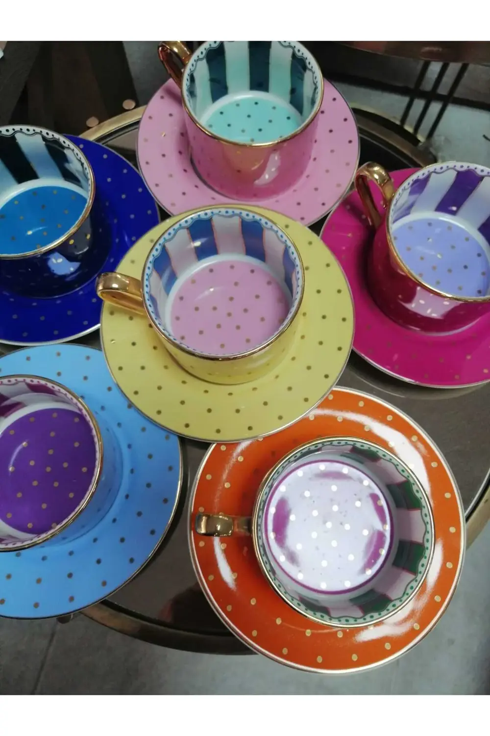 By Como Puantiyeli 6 Kişilik Çay&Kahve Fincan Takımı